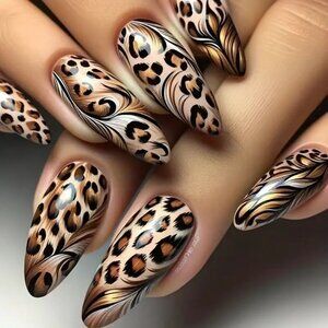Nail Spa 24pcs Long Almond-Shaped Fake Nail Kit (Color: Mixed Brown Tones)